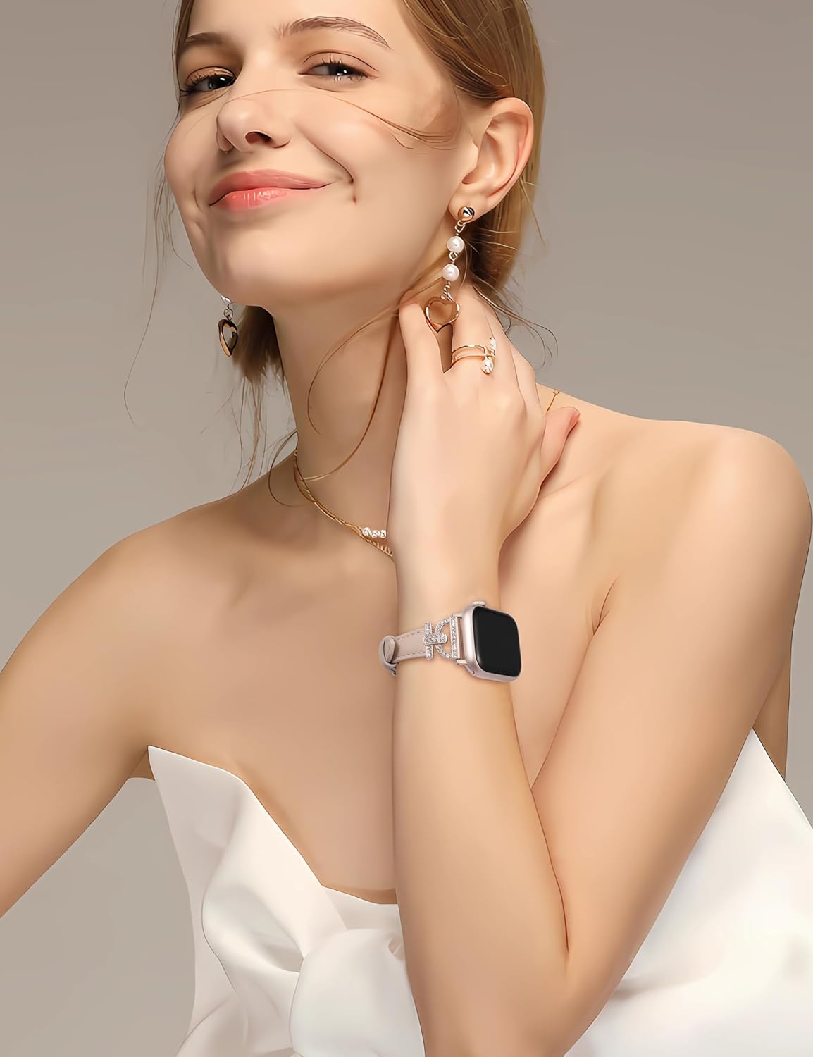 TOYOUTHS Correa de cuero compatible con Apple Watch Band 3840414244451.929 in, correa delgada y elegante para mujer con hebilla de metal de diamante