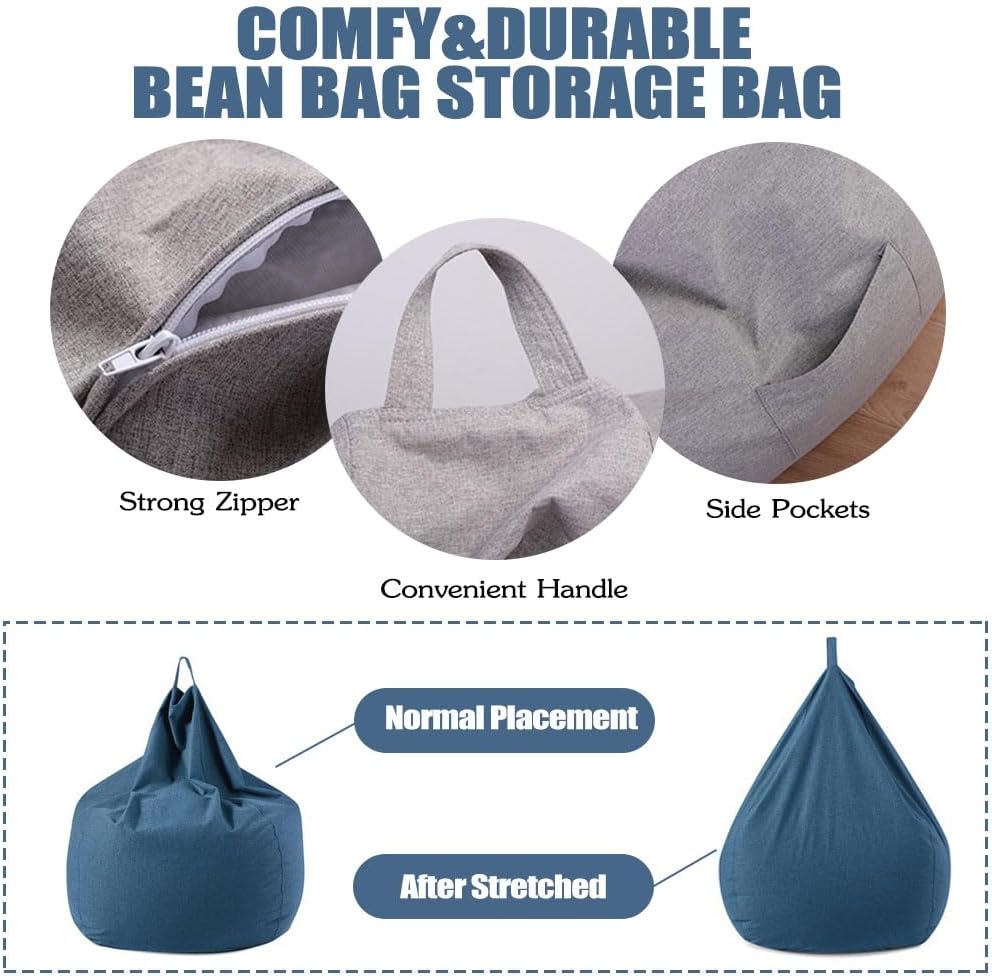 Funda para puf de lino de color sólido para niños y adultos (sin relleno), funda suave para sofá cama, lavable, de gran tamaño, para sala de estar,