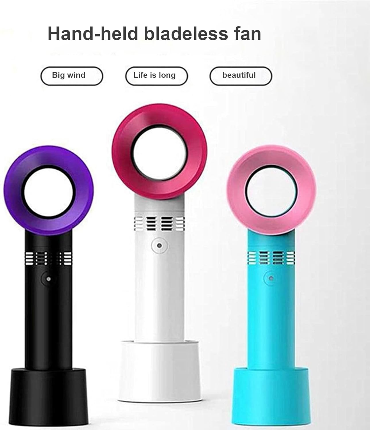 Mini ventilador portátil sin aspas para extensión de pestañas, silencioso portátil recargable, ventilador de pestañas de mano con 3 velocidades,