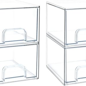 Hykeen Paquete de 4 organizadores de maquillaje apilables, cajones acrílicos, organizadores y almacenamiento, contenedores de plástico transparente Hykeen Paquete de 4 organizadores de maquillaje apilables, cajones acrílicos, organizadores y almacenamiento, contenedores de plástico transparente