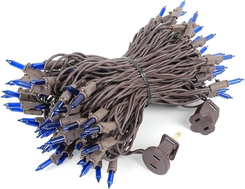 Novelty Lights Juego de 100 mini tiras de luces navideñas azul claro, cable marrón, para interiores y exteriores, certificación UL, 50 pies de largo