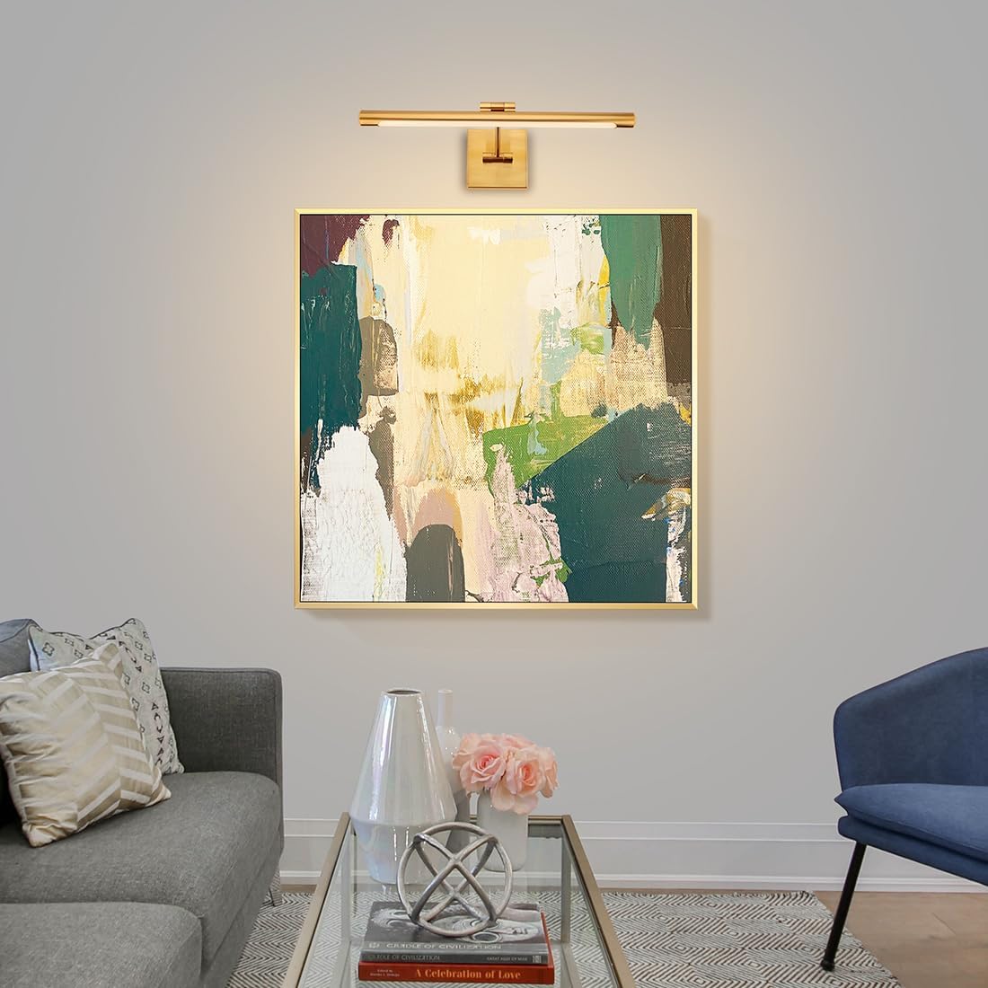 Xbuyee Luces LED para cuadros, 16.54 pulgadas, 9 W, luz de arte ajustable, luz de pared para exhibición, obras de arte, cableado regulable de 3000