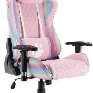 chairus Silla de juegos rosa de piel sintética, con respaldo alto, ergonómica, de carreras, con reposacabezas, soporte lumbar y reposabrazos 2D, chairus Silla de juegos rosa de piel sintética, con respaldo alto, ergonómica, de carreras, con reposacabezas, soporte lumbar y reposabrazos 2D,