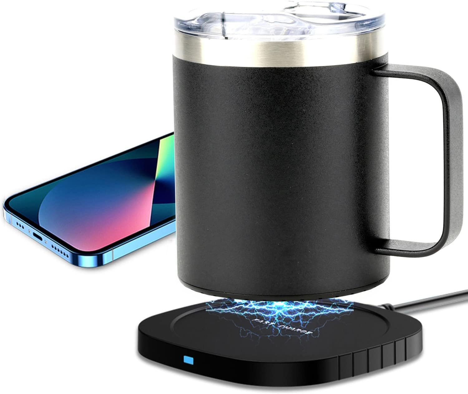 Juego de calentador de taza de café con cargador inalámbrico de 15 W, taza de café autocalentable para escritorio, taza térmica que mantiene el café