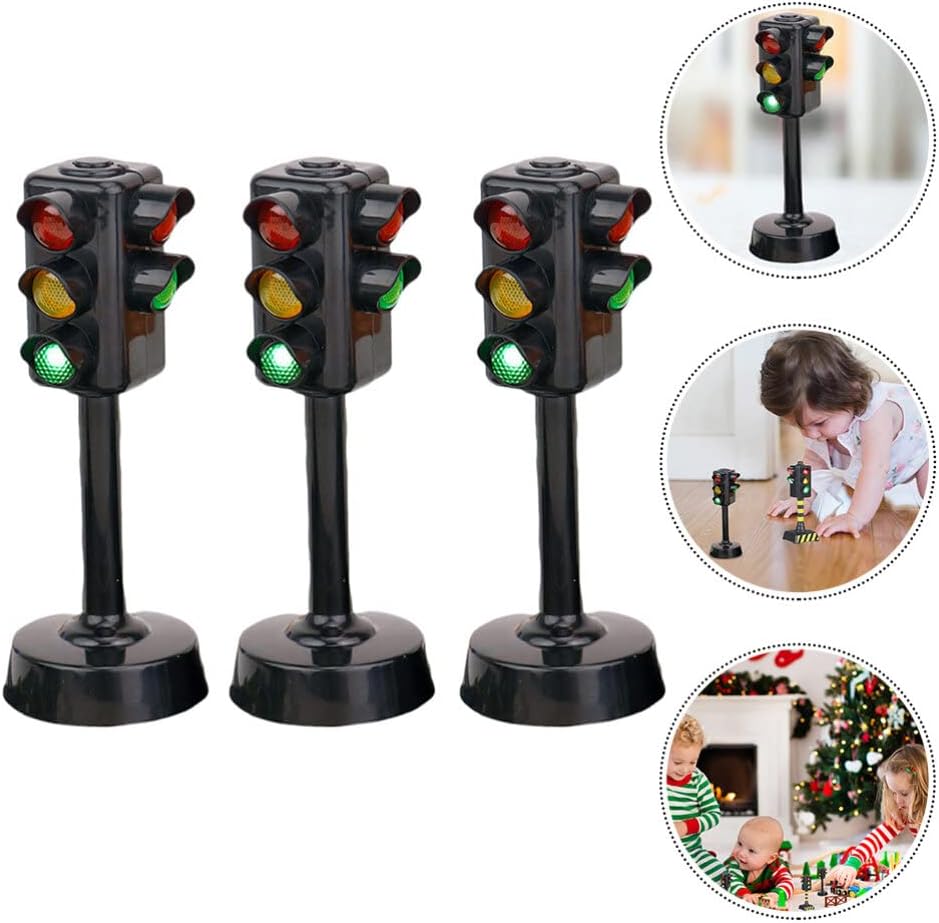 STOBOK Luces de tráfico, 3 piezas de 1.8×1.8×4.3 in Señales de tráfico de juguete DIY Señales de tráfico Modelo Juguetes Niños Juguete de semáforo
