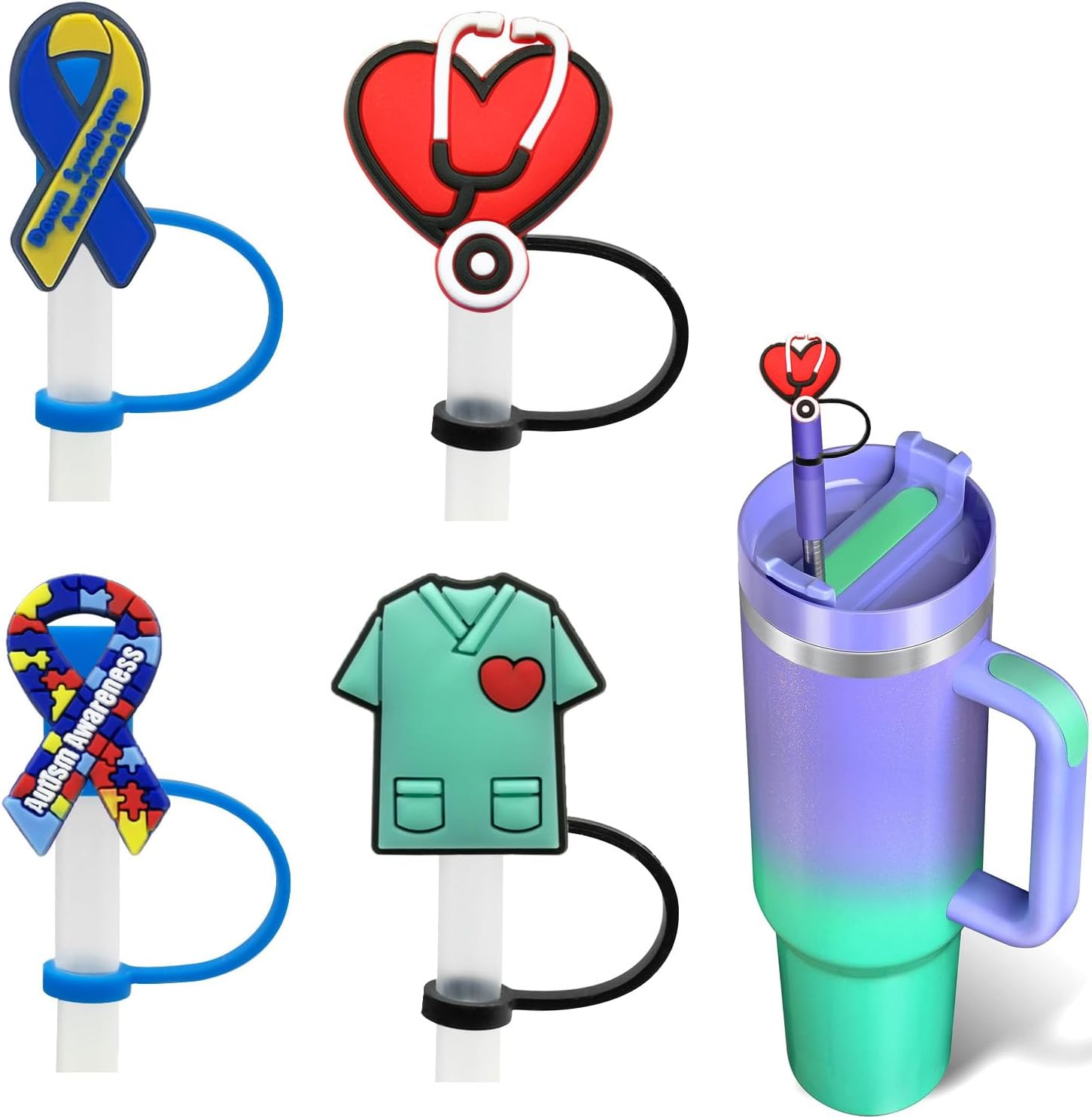 Tapa grande de silicona para popote Stanley Cup de 0.394 pulgadas, 40 onzas, 30 onzas, caricatura, médica, cubierta de pajilla, tapones protectores
