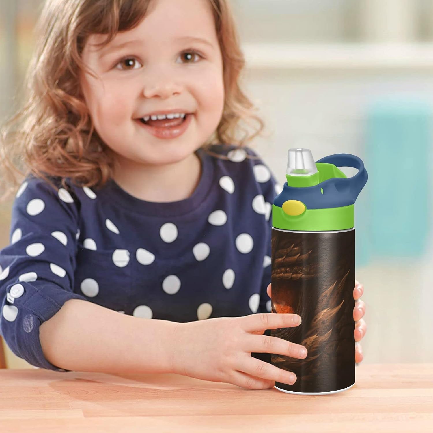 Botella de agua aislada para niños de 12 onzas con tapa con pajilla, vaso de viaje al vacío de doble pared de acero inoxidable, reutilizable, ojo de