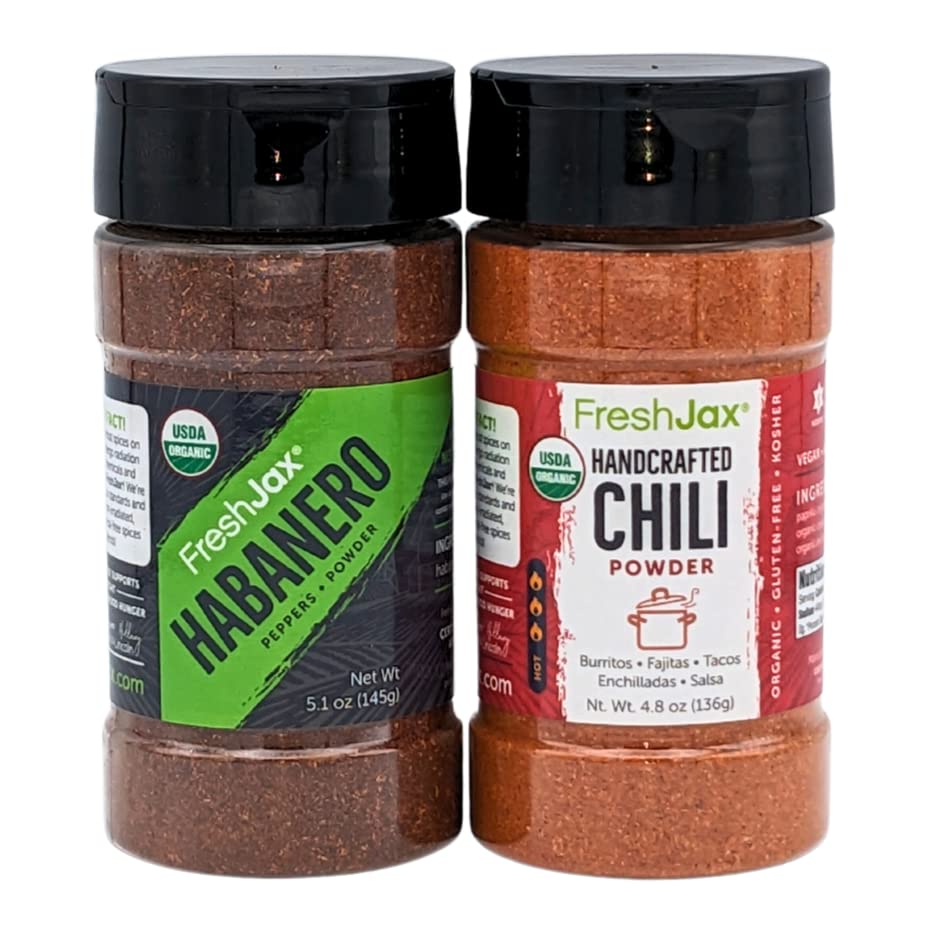FreshJax Especias orgánicas  Paquete de chile muy picante  2 botellas grandes de especias y condimentos