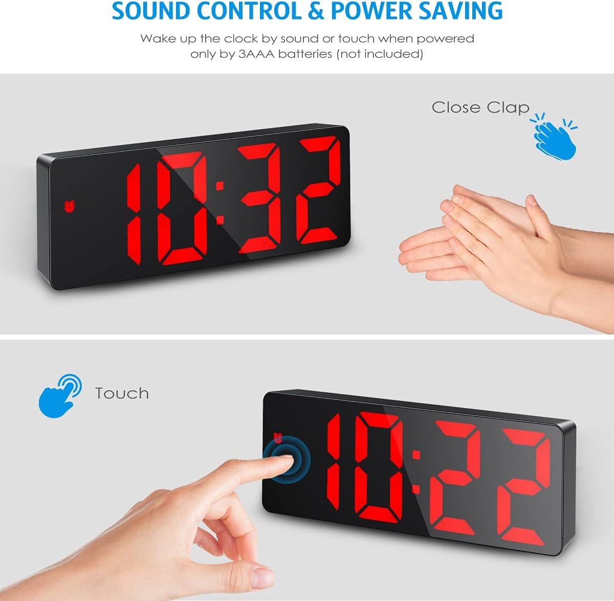 Reloj despertador digital, relojes digitales LED para dormitorios, reloj de escritorio electrónico con pantalla de temperatura, brillo ajustable,