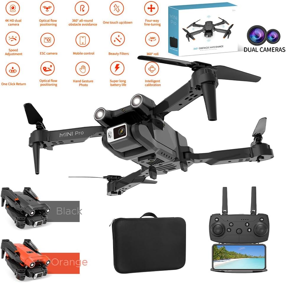 Dron de doble cámara para niños, mini dron con cámara HD para adultos principiantes, dron plegable, batería integrada de 1800 mAh, retención de