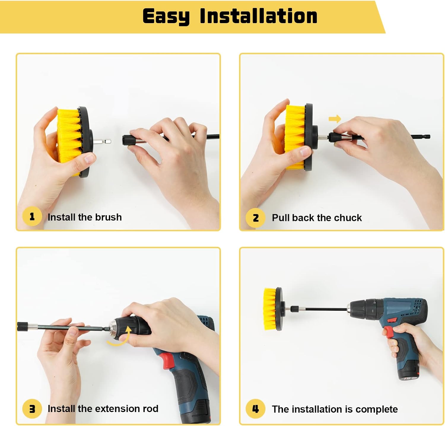 EsLuker.ly – Juego de 6 accesorios para cepillos de taladro, kit de limpieza multiusos con accesorio prolongado para lechada, ducha, bañera,