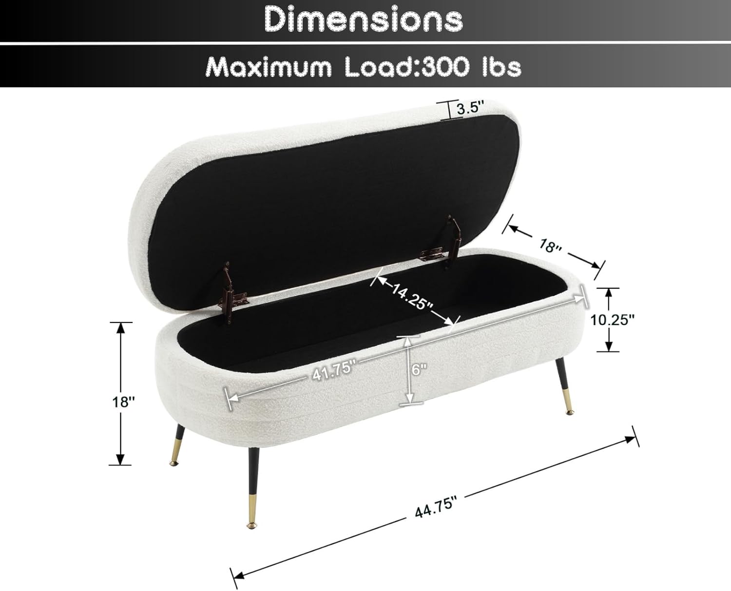 Shunzhi Banco de almacenamiento moderno para dormitorio, banco otomano tapizado de piel sintética, banco otomano con patas de metal para sala de