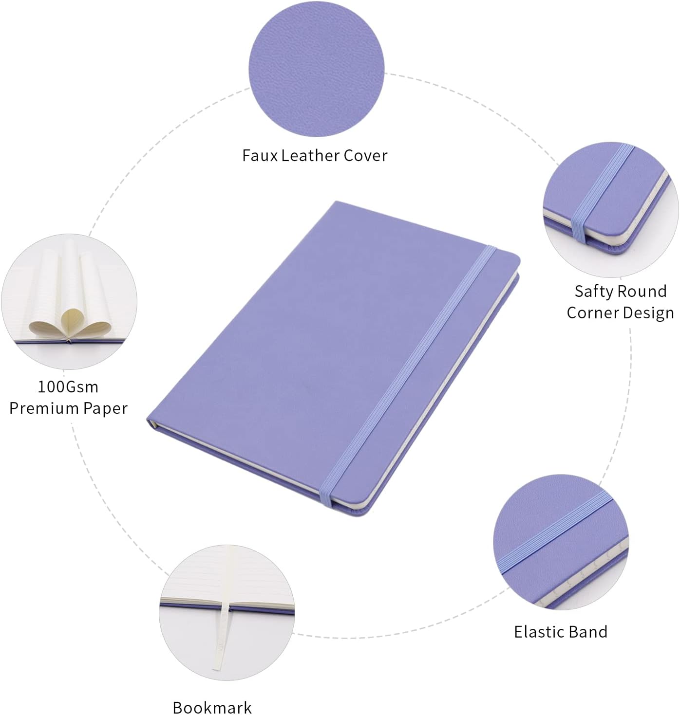 Deziliao – Cuaderno de tapa dura de 160 páginas, cuadernos a rayas para el trabajo, papel grueso prémium de 100GSM, con bolsillo, tamaño mediano de