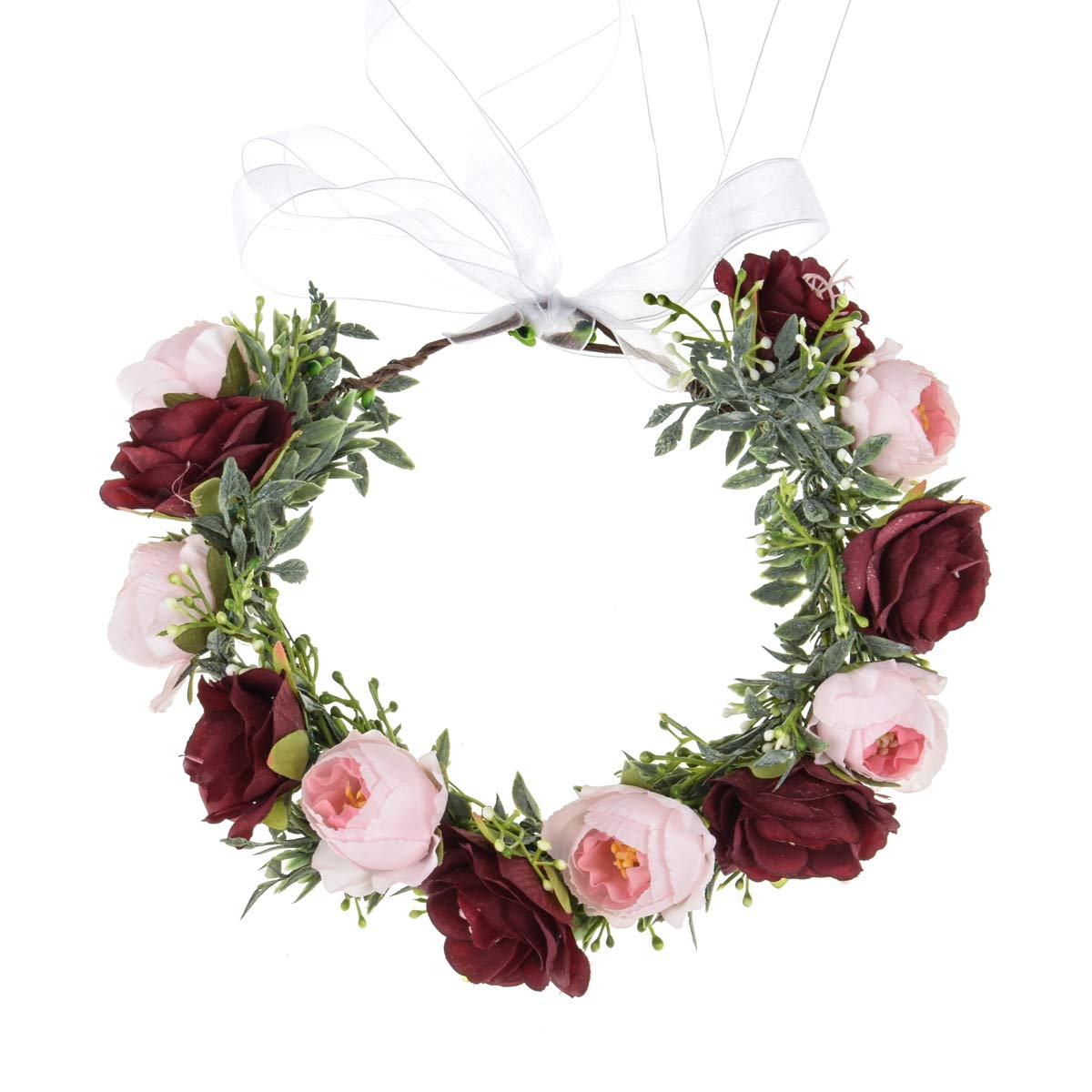 DreamLily Corona de flores de camelias para niñas XM11 (B-rosa borgoña)