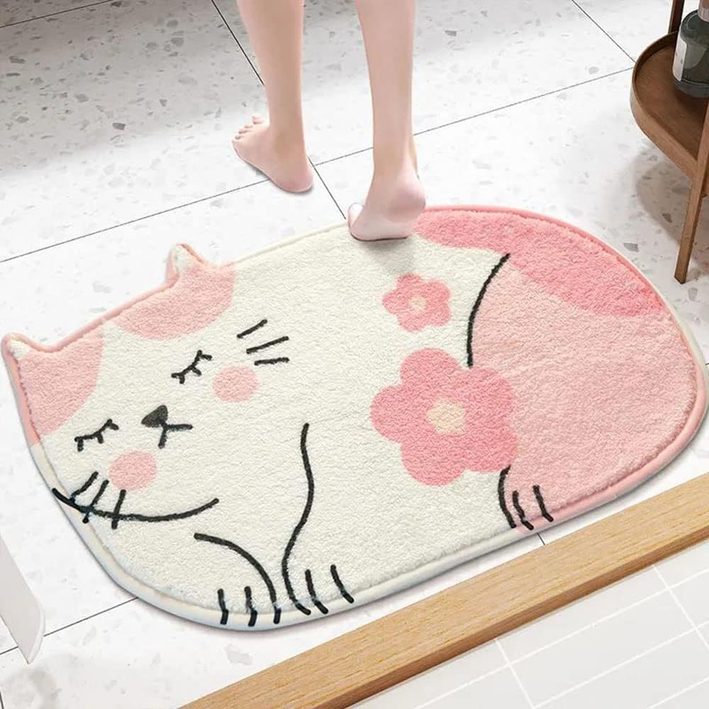 Sakura – Tapete de baño, diseño de dibujos animados, color rosa, tapete antideslizante para baño, cocina, fregadero, dormitorio, tapete para piso