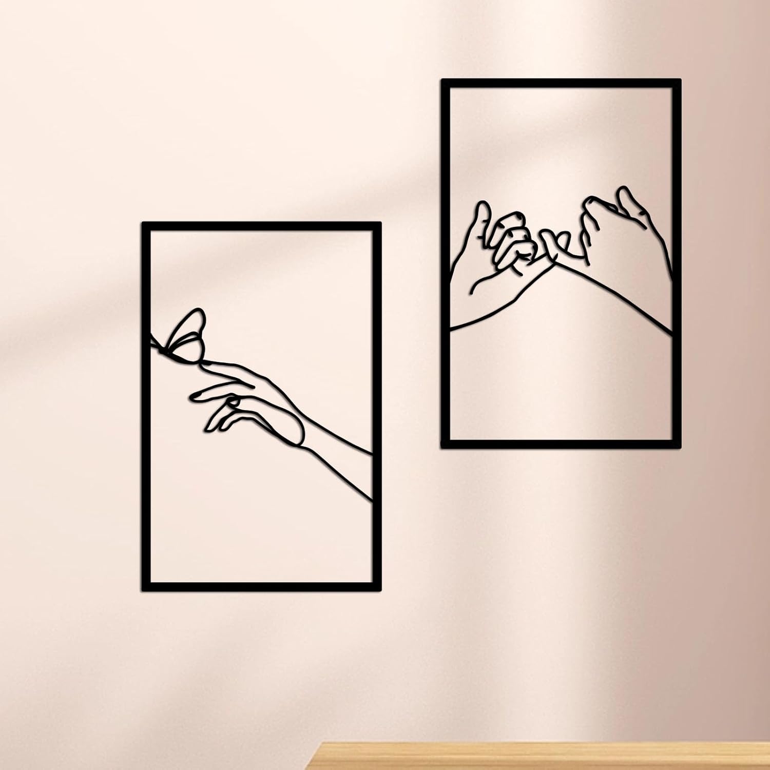 Arte de pared de metal con forma de mano de cuerpo minimalista de líneas femeninas, esculturas de pared modernas de línea abstracta para el hogar,