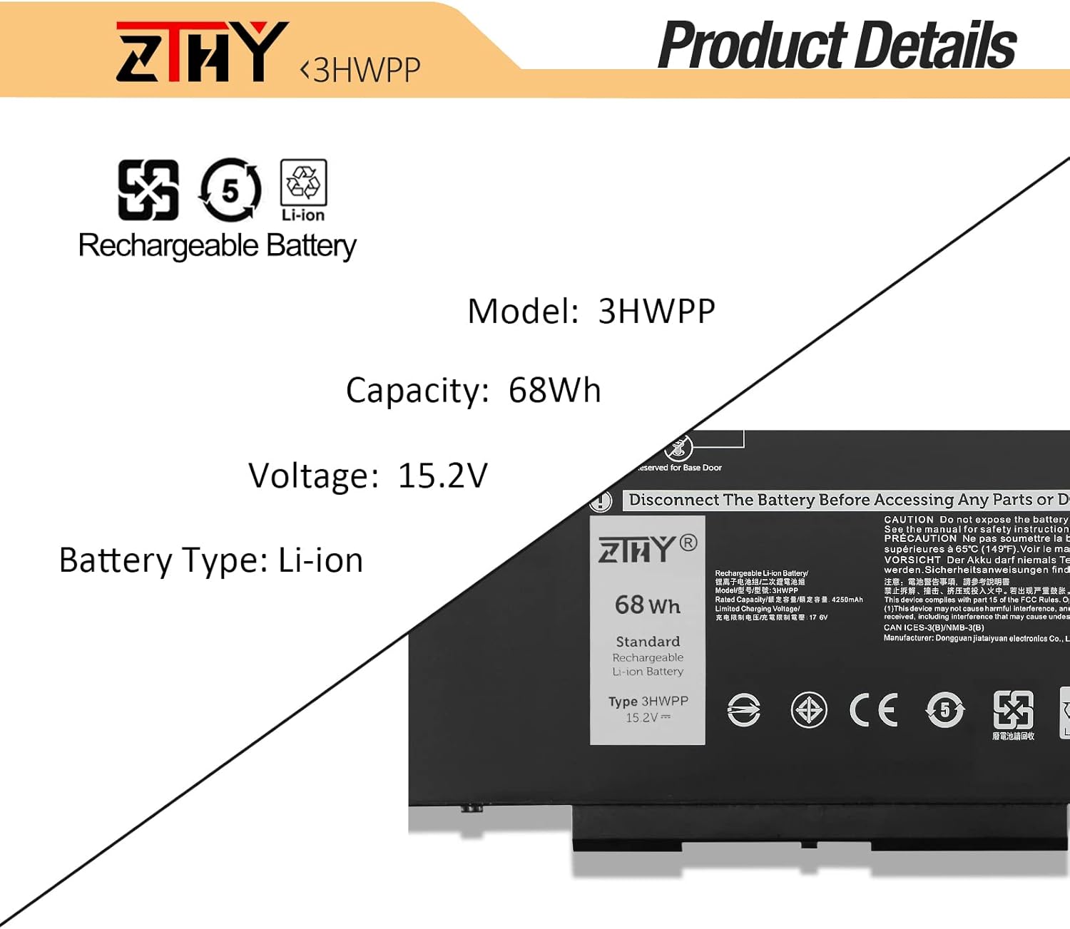 ZTHY 3HWPP – Batería de repuesto para laptop Dell Latitude 5401 5410 5411 5501 5510 5511 Precisión 3541 3551 Inspiron 7706 2 en 1 Inspiron 17