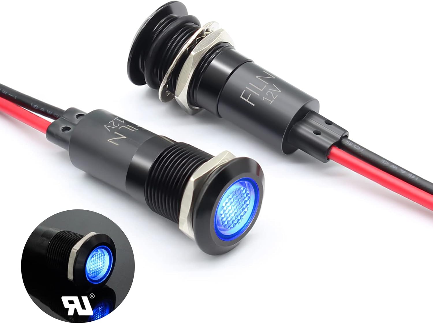 2 unids 0.472 in (12 “) Indicador LED Luz Indicadora Impermeable Metal Señal Lámpara 12V IP67 Piloto Dash Lámpara Cabeza Azul para Coche Barco Luz