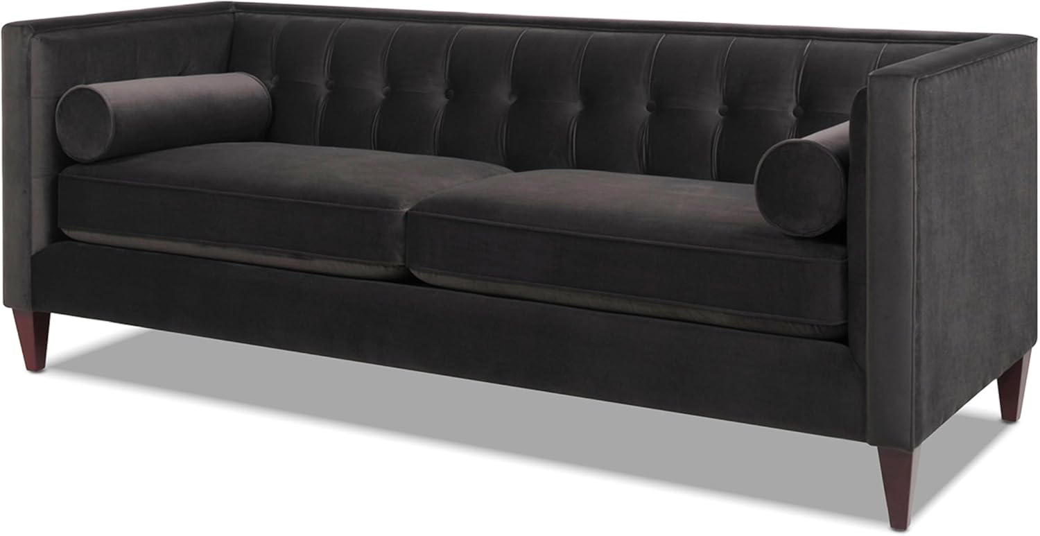 Jennifer Taylor Home, Colección Jack – Moderno sofá tapizado a mano con 2 cojines de apoyo, 84 pulgadas, color gris oscuro