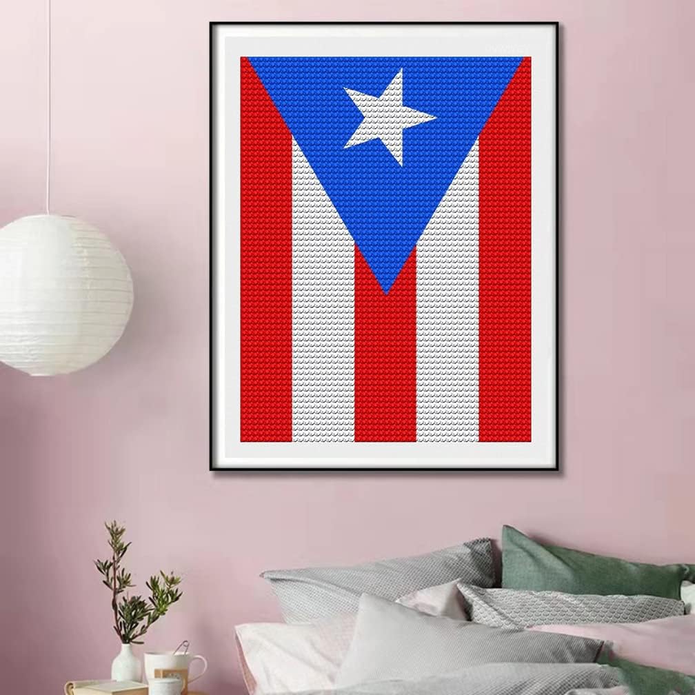 DVWIVGY Kit de pintura de diamantes de Puerto Rico, kits de pintura de diamantes 5D bandera de Puerto Rico, arte de diamantes redondo completo para