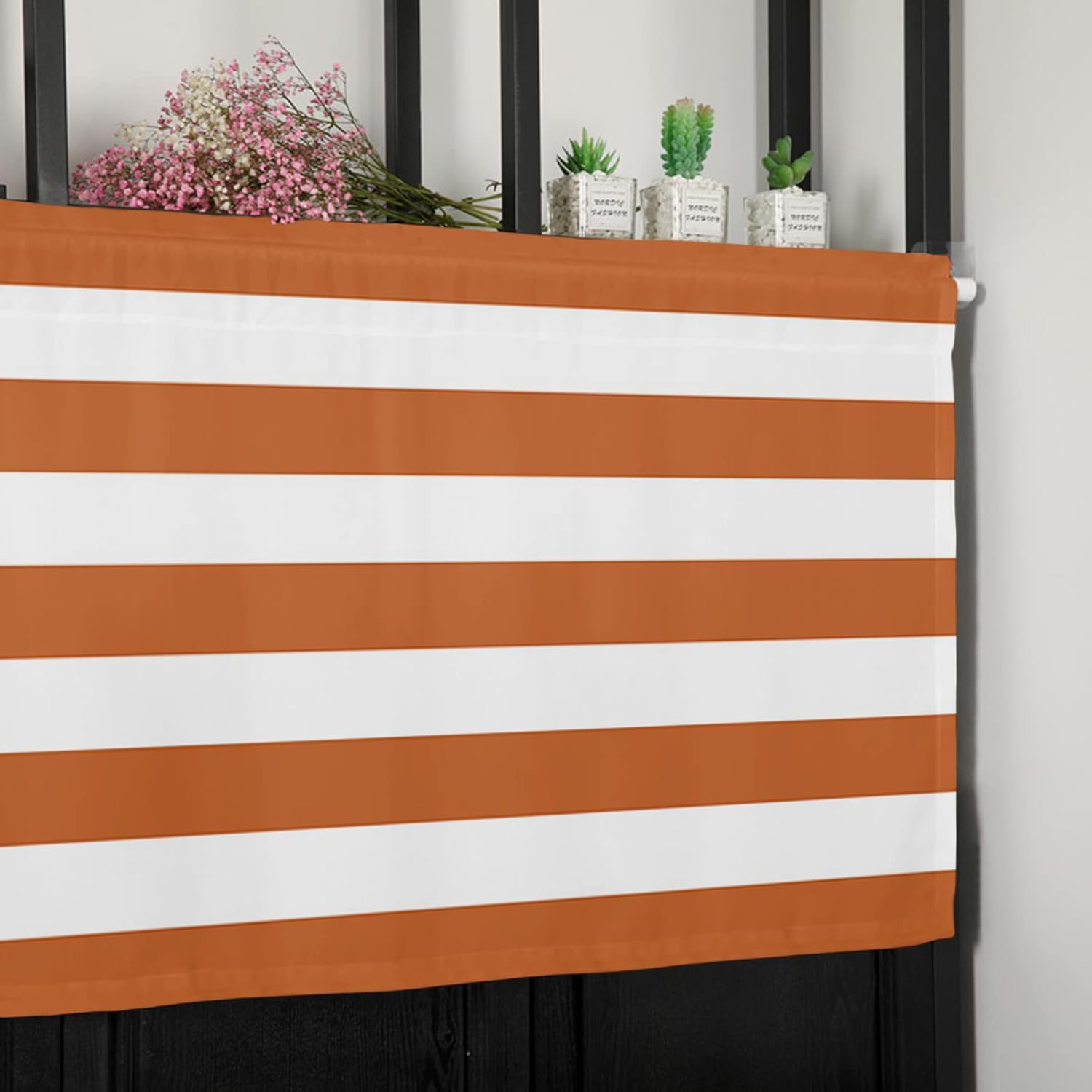 Artwork Store Curtain Valance for Window Kitchen Decor, White Orange Stripes 54″ x 18″ Window Treatment Curtains Topper Rod Pocket Valances for