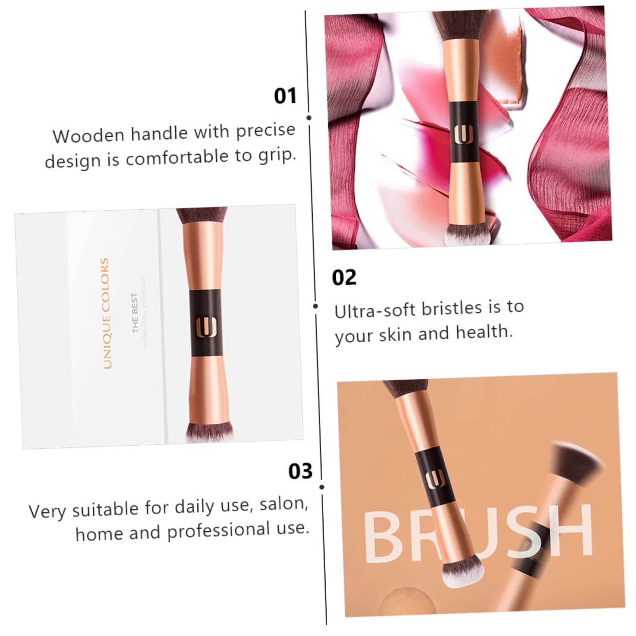 NOLITOY Brocha de maquillaje de doble extremo, herramientas faciales, bronceador, rubor líquido, sombra de ojos, cepillo de polvo, cepillo de