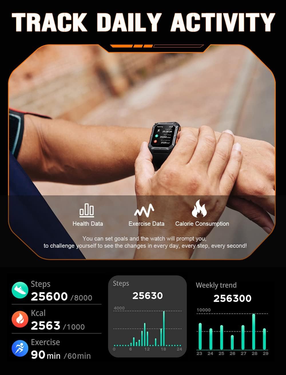 Relojes inteligentes militares de 1.83 pulgadas para hombres, reloj táctico de presión arterial, hacer y responder llamadas, contador de pasos con