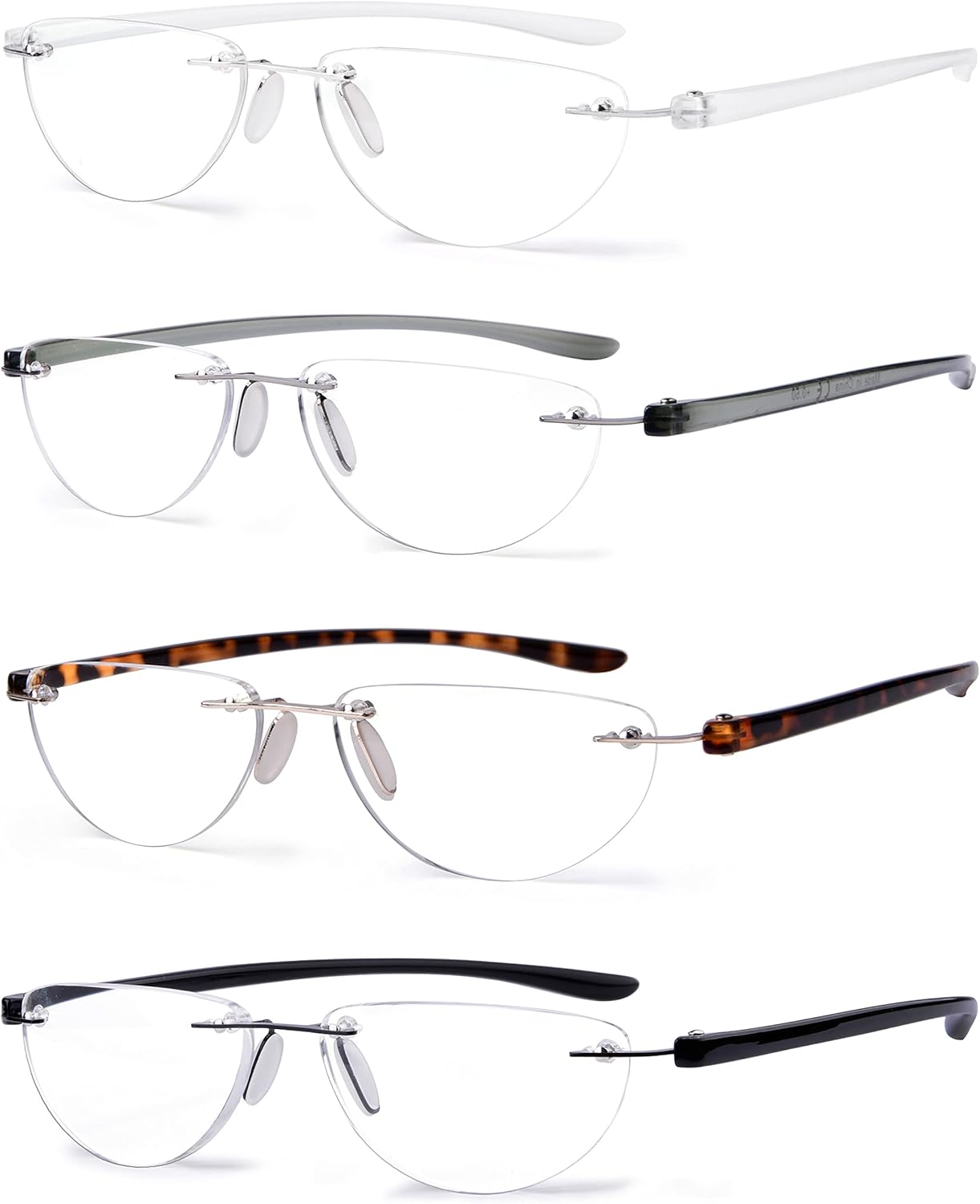 Eyekepper Paquete de 4 lentes de lectura sin montura para mujeres y hombres, lectores de media luna +1.25