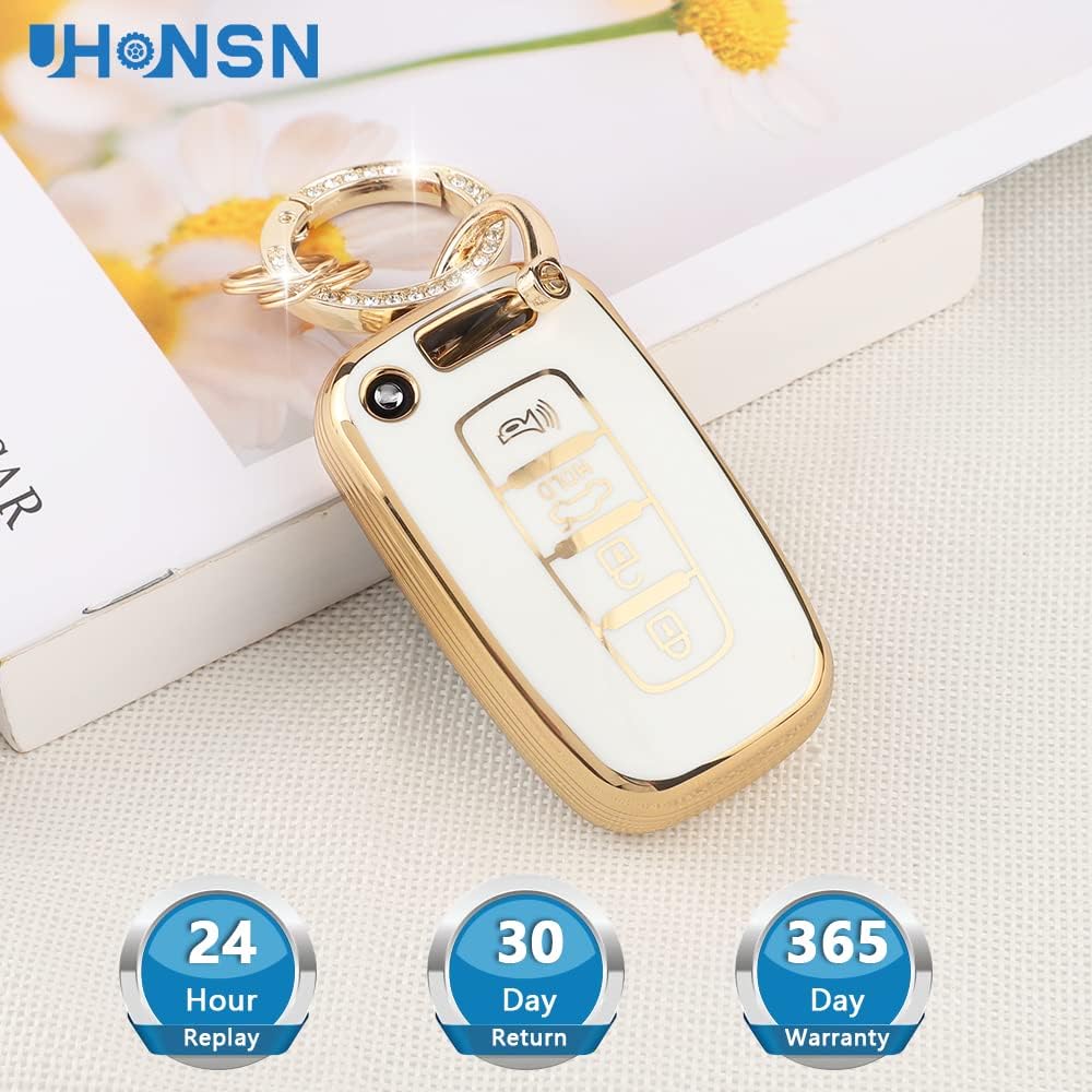 UHONSN Funda para llave de Hyundai y Kia de TPU suave con llavero para mujeres, protector compatible con Elantra GT, Genesis, Santa Fe, Veloster,