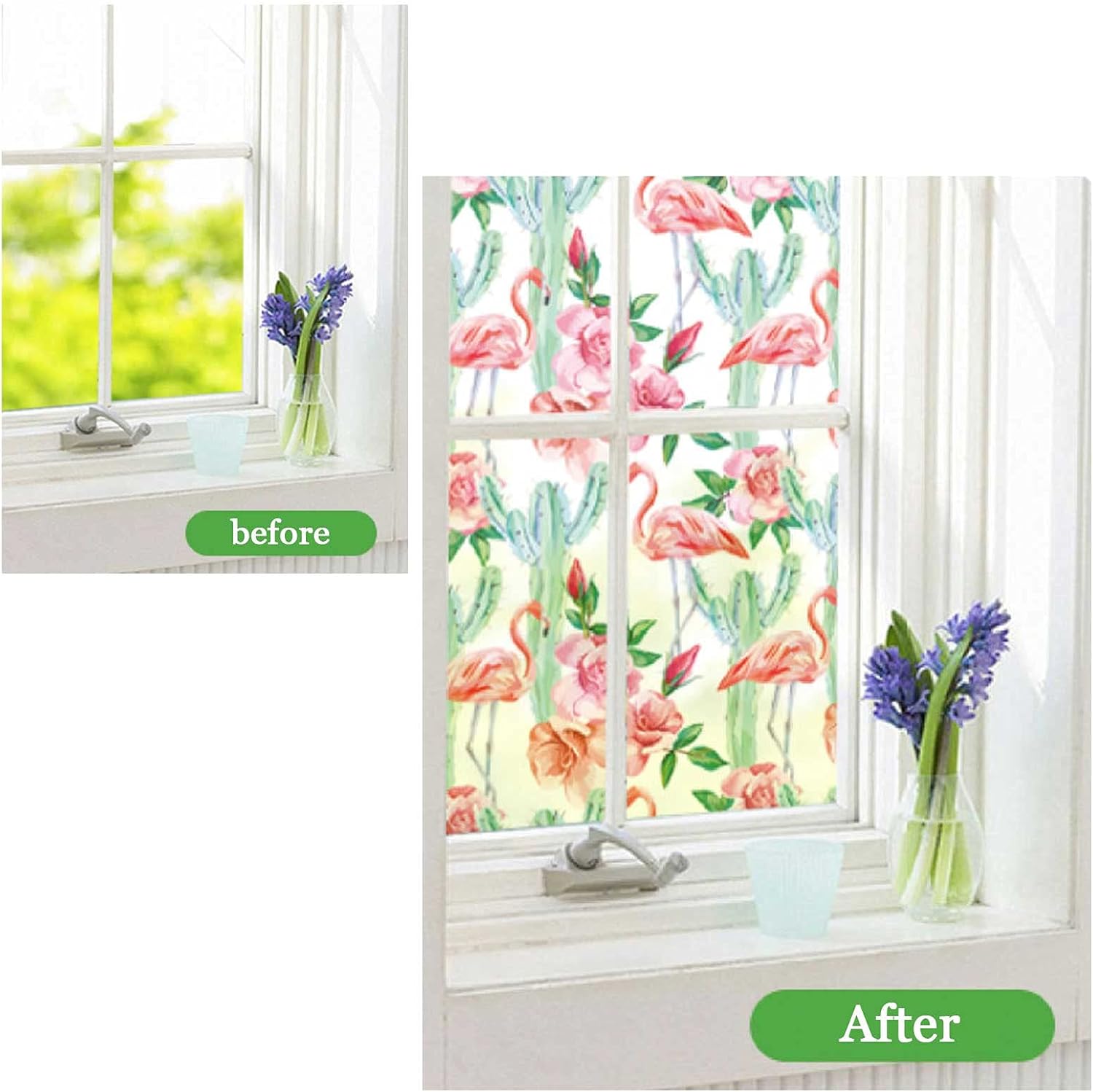 Juego de 2 películas esmeriladas para ventana, diseño de bosque brumoso, plantas de selva brumosa, árboles de bambú, película esmerilada para