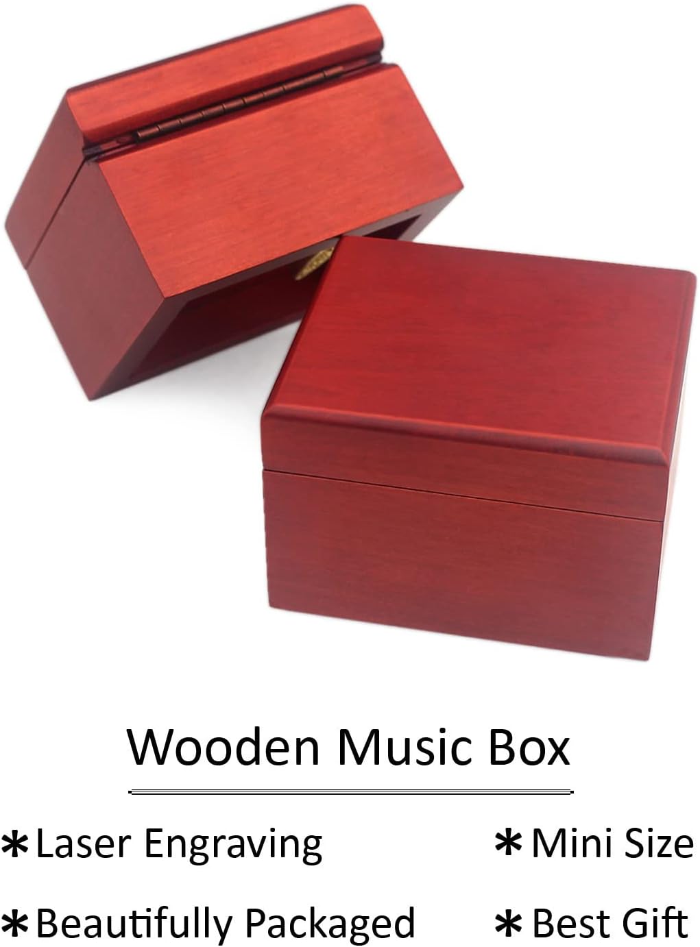 Sinzyo Caja de música de madera tallada, caja musical de cuerda para regalo para Navidad, cumpleaños, día de San Valentín (caja roja, sintonización