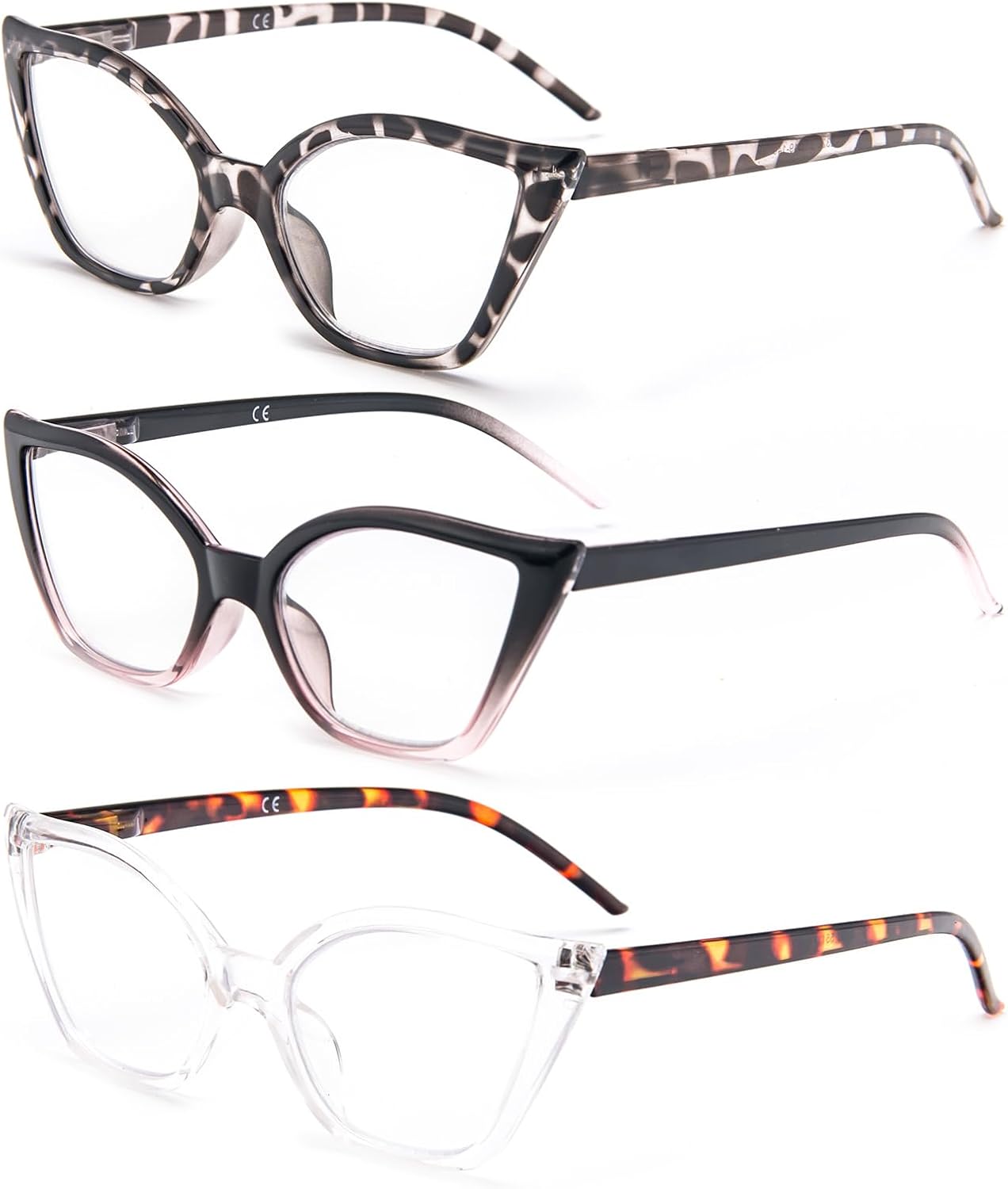 DXYXYO Gafas de lectura de ojo de gato para mujer, paquete de 3 unidades, anti luz azul, para lectura de computadora, estilo retro con bisagra de