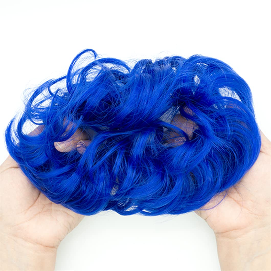 Moño desordenado, rizado azul, ondulado, extensión de moño sintético para mujeres y niñas, 1 unidad
