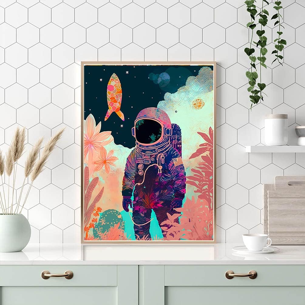 EIBEILI Kits de pintura de diamantes para adultos, astronauta en la luna, kit de arte de diamantes 5D para niños principiantes, kit de manualidades