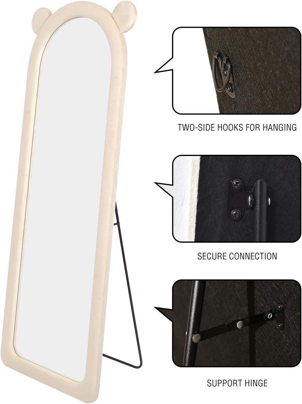 DYNWELL Espejo de longitud completa, espejo de suelo con soporte, espejo de piso para bebé, espejo de pared de longitud completa, espejo de pie de