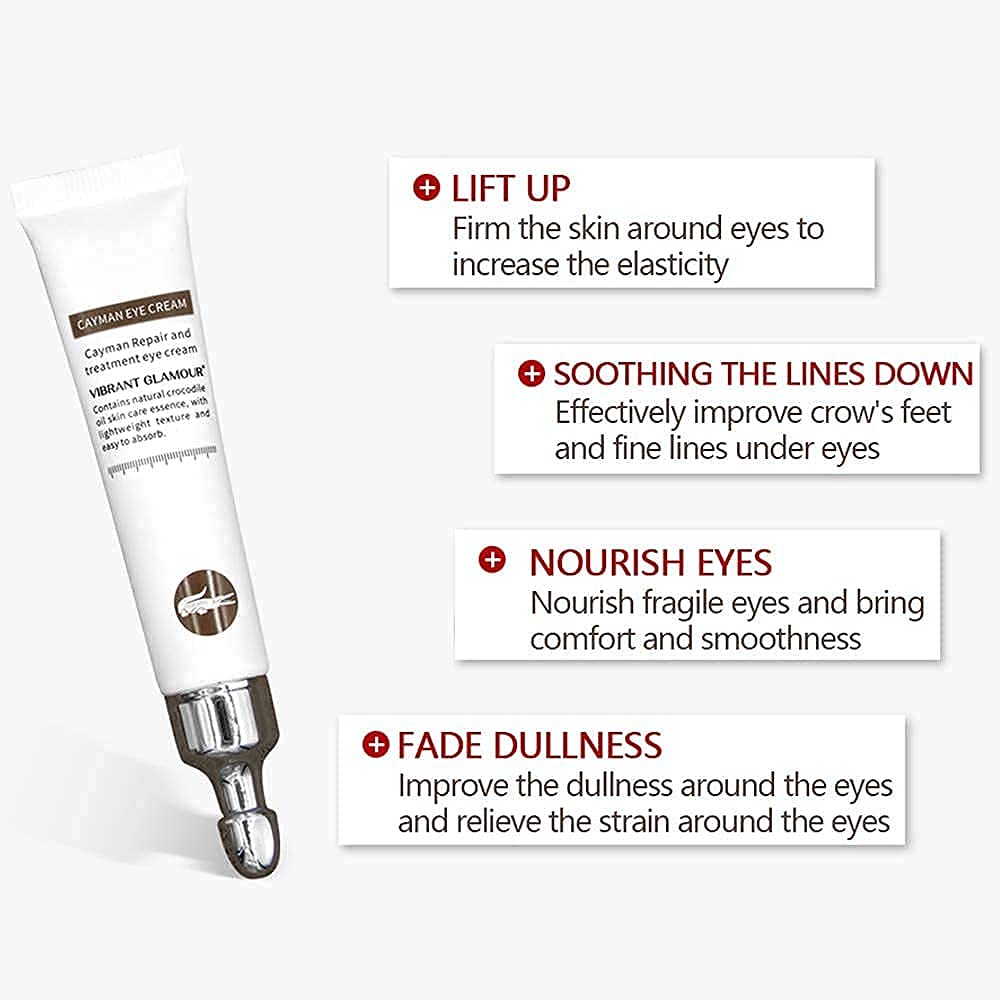 Crema para ojos de Cayman antienvejecimiento, suero de ojos reparador de arrugas, reduce las patas de gallo, las líneas finas y las ojeras, suaviza