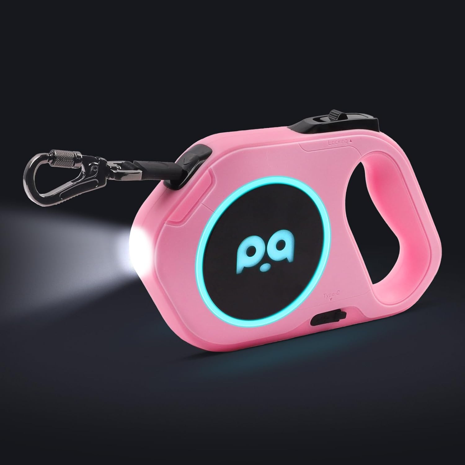 QQPETS Correa retráctil para perro con luz LED recargable, cinta de nailon resistente de 16 pies para paseos nocturnos de hasta 88 libras de