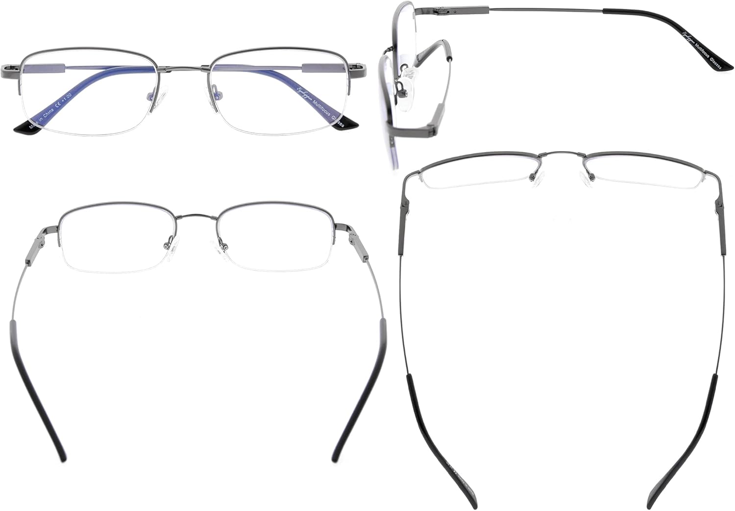 Eyekepper Lentes de lectura progresivos con protección UV de medio borde, 3 niveles, multienfoque, para hombres y mujeres, marco de memoria flexible