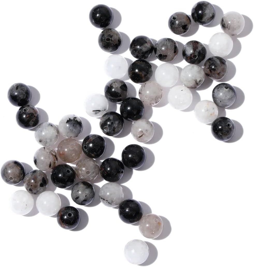 100 cuentas de piedra natural de cuarzo rutilado negro de 0.315 pulgadas (0.315 in), cuentas sueltas redondas espaciadoras para hacer joyas,