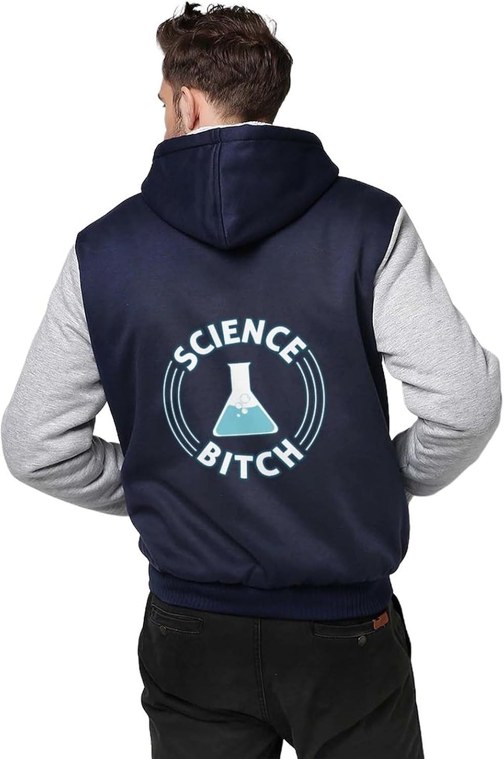 Science Bitch Men’s Zippered Up Hoodie Winter Heavyweight Sweatshirt Print Thick Jacket with Pocket