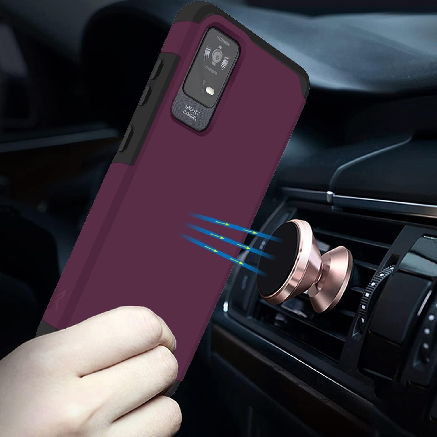 TJS Compatible con fundas TCL ION X, ION V, 40 Z  Cubierta híbrida de doble capa de protección contra caídas con soporte magnético (morado)