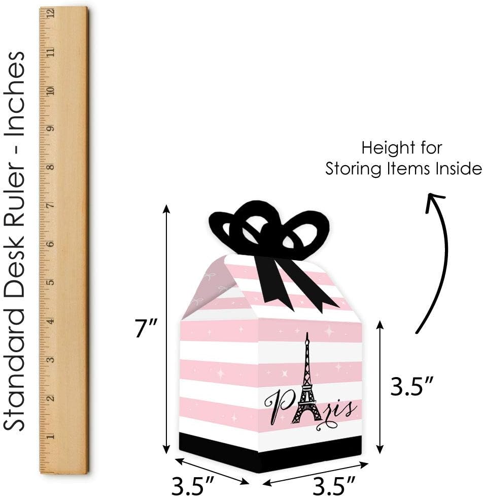 Big Dot of Happiness París, Ooh La La – Cajas de regalo cuadradas para baby shower o fiesta de cumpleaños – Juego de 12 cajas de lazo con temática