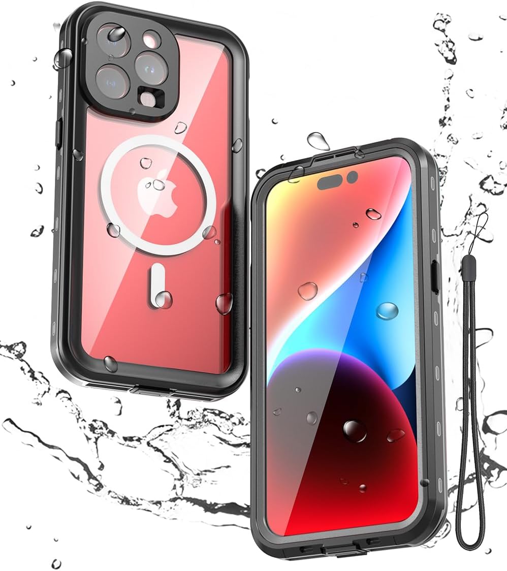 Miimall Funda impermeable para iPhone 15 Pro Max con MagSafe, IP68 bajo el agua protector de pantalla HD integrado 360 grados a prueba de golpes a