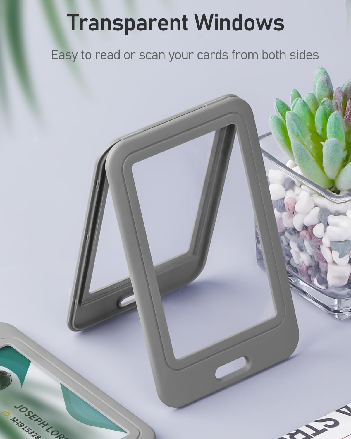Uniclife Paquete de 3 portatarjetas de identificación con ventanas de doble cara, funda vertical de plástico duro, bolsa protectora de tarjetas