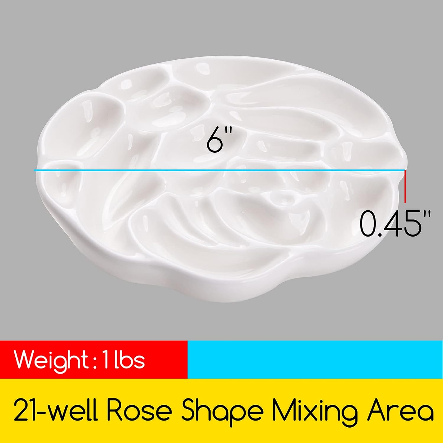 MEEDEN – Paleta de pintura de acuarela de porcelana, diseño de rosa, bandeja para pintar de acuarela de artista, color gouache, 6.0in de diámetro