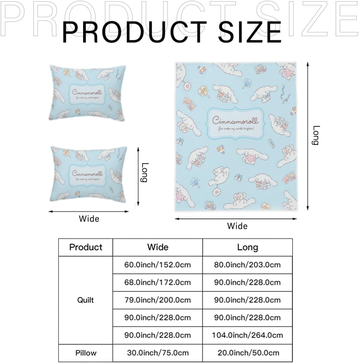 RIDD Cinnamoroll – Juego de funda de edredón para niños, juego de cama de doble cara con bonito estampado de dibujos animados, ropa de cama suave y