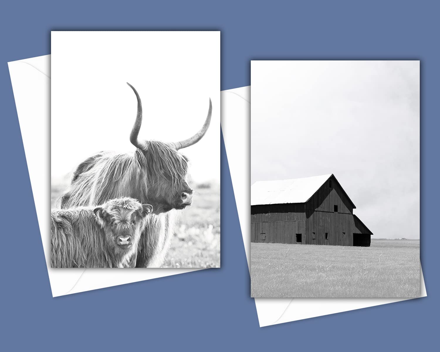 Modern Farmhouse Greeting Cards – Set of 10 All Occasion 5×7 Note Cards with Envelopes. Blank Inside. Assorted Black & White Photos including