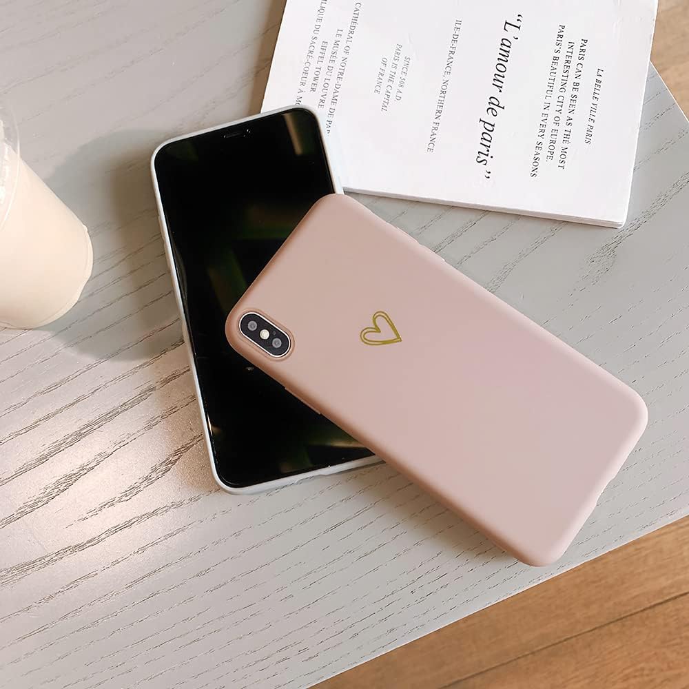 Ownest Funda protectora delgada compatible con iPhone Xs Max para iPhone Xs Max de silicona líquida suave, patrón de corazón dorado, a prueba de