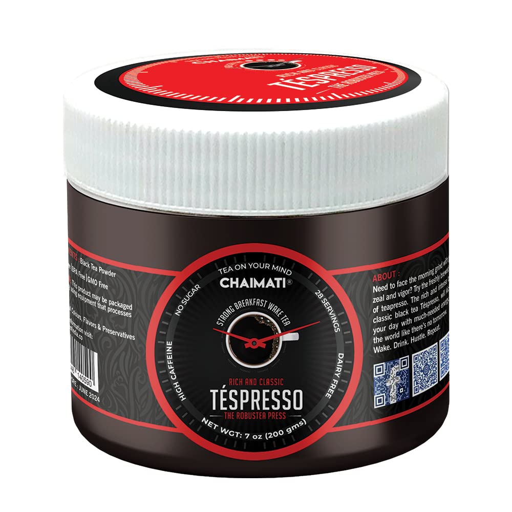 Té en polvo Tespresso (Tetera negra, tarro de 8.82 oz (paquete de 1))