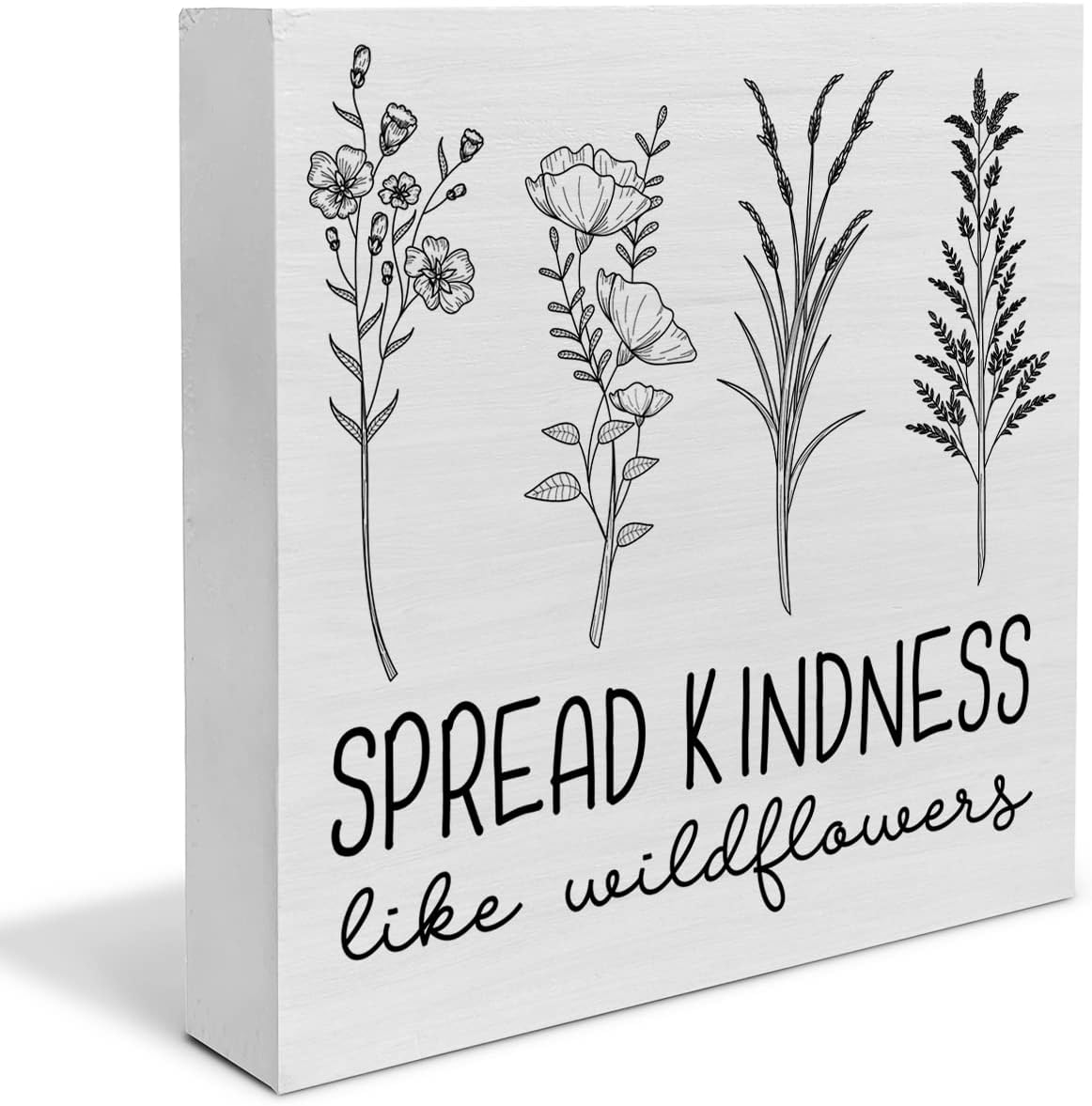 Cartel de madera Spread Kindness Like Wildflowers, caja de madera con flores de granja, letrero de bloques de escritorio, letreros rústicos para